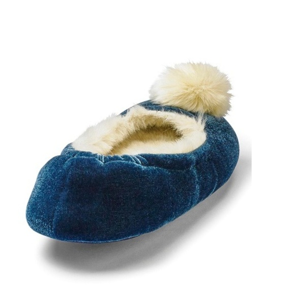 HEAVENLY SOLES POM BALLERINA SLIPPERS -BLUE 7D WIDE (NEW WITH TAGS) - Picture 2 of 5